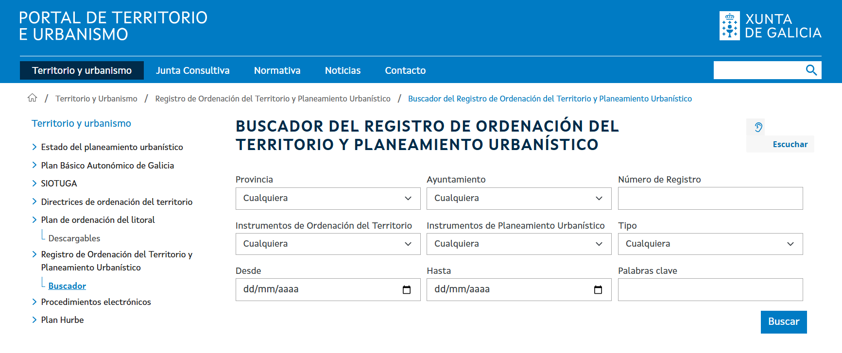 Buscador do Rexistro de Ordenación do Territorio e Planeamento Urbanístico